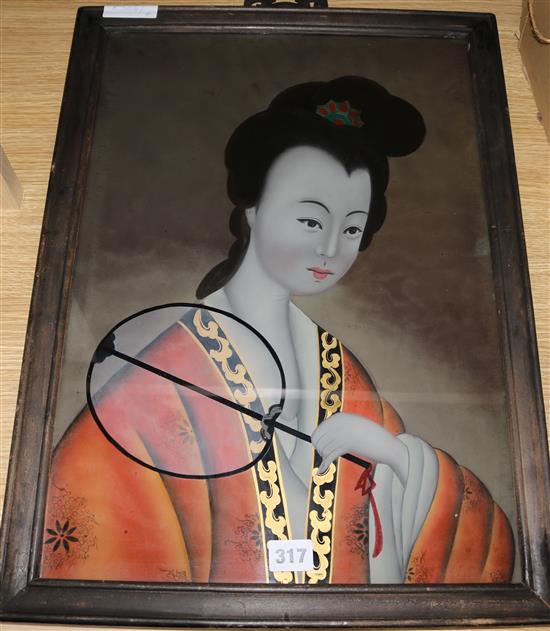A Chinese portrait glass painting 49x34